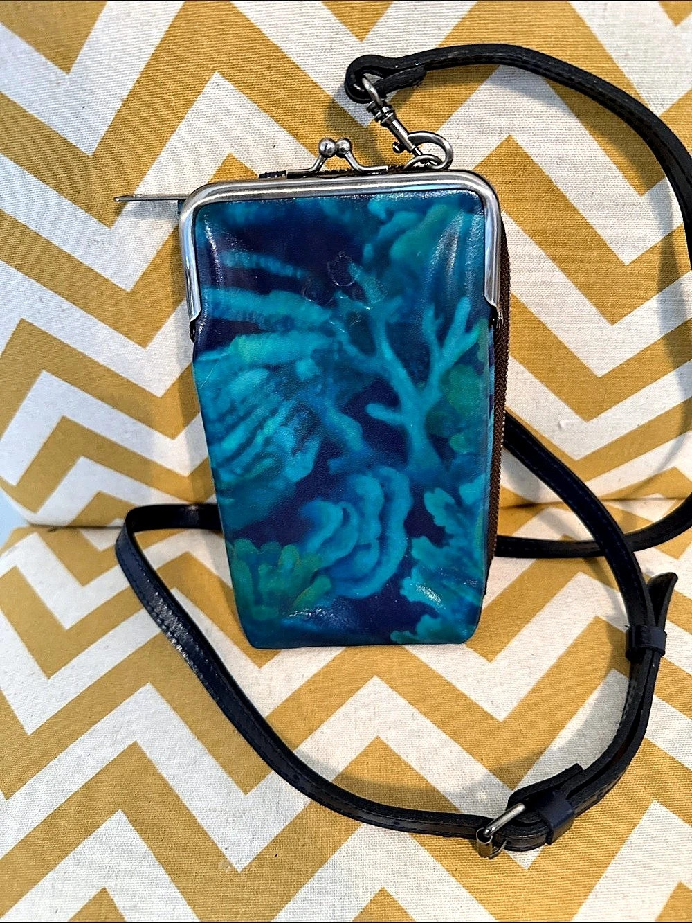 NWOT Patricia Nash Floral Small Blue & Green Crossbody Leather Bag